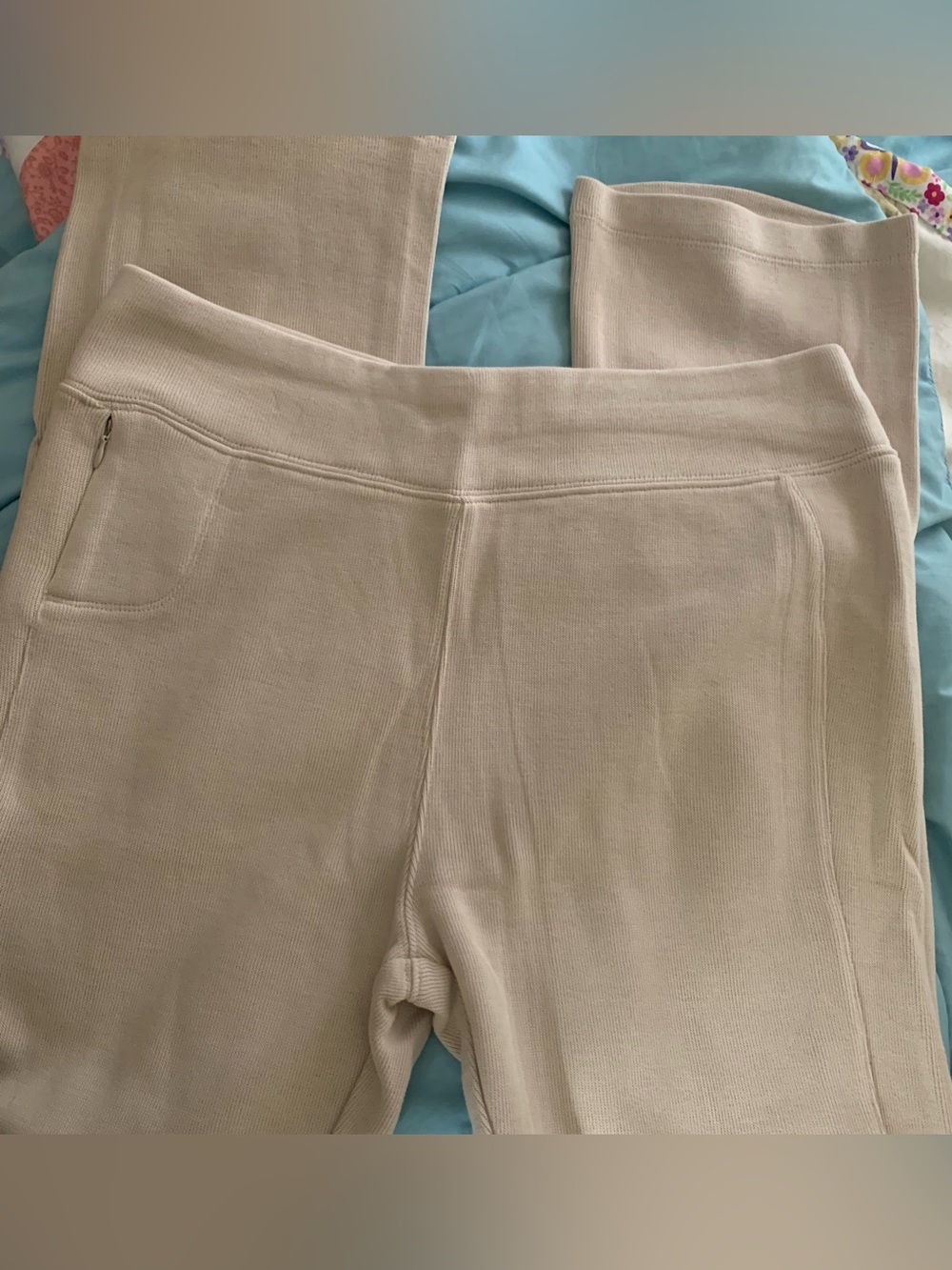 Cream Knit Wide-Leg Trousers